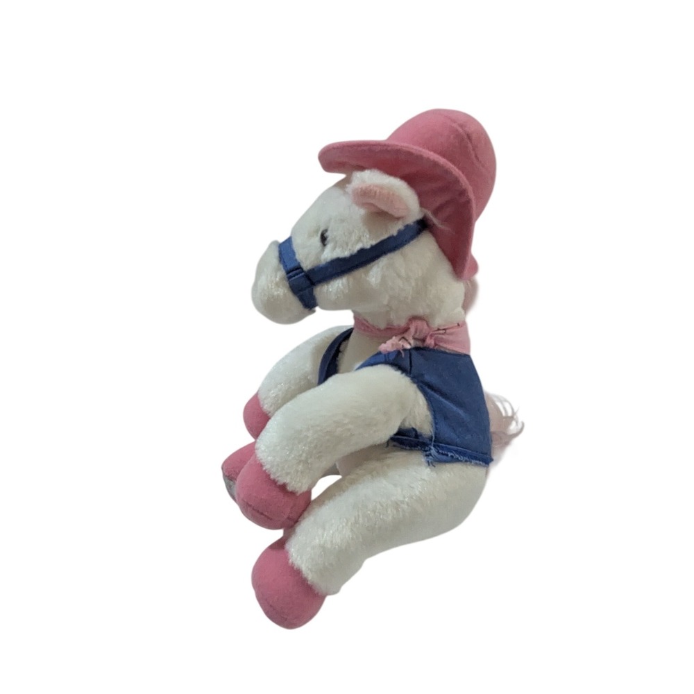 Aurora Plush Horse White Pink Cowboy Hat Bandana Blue Vest Western Pony 10 in